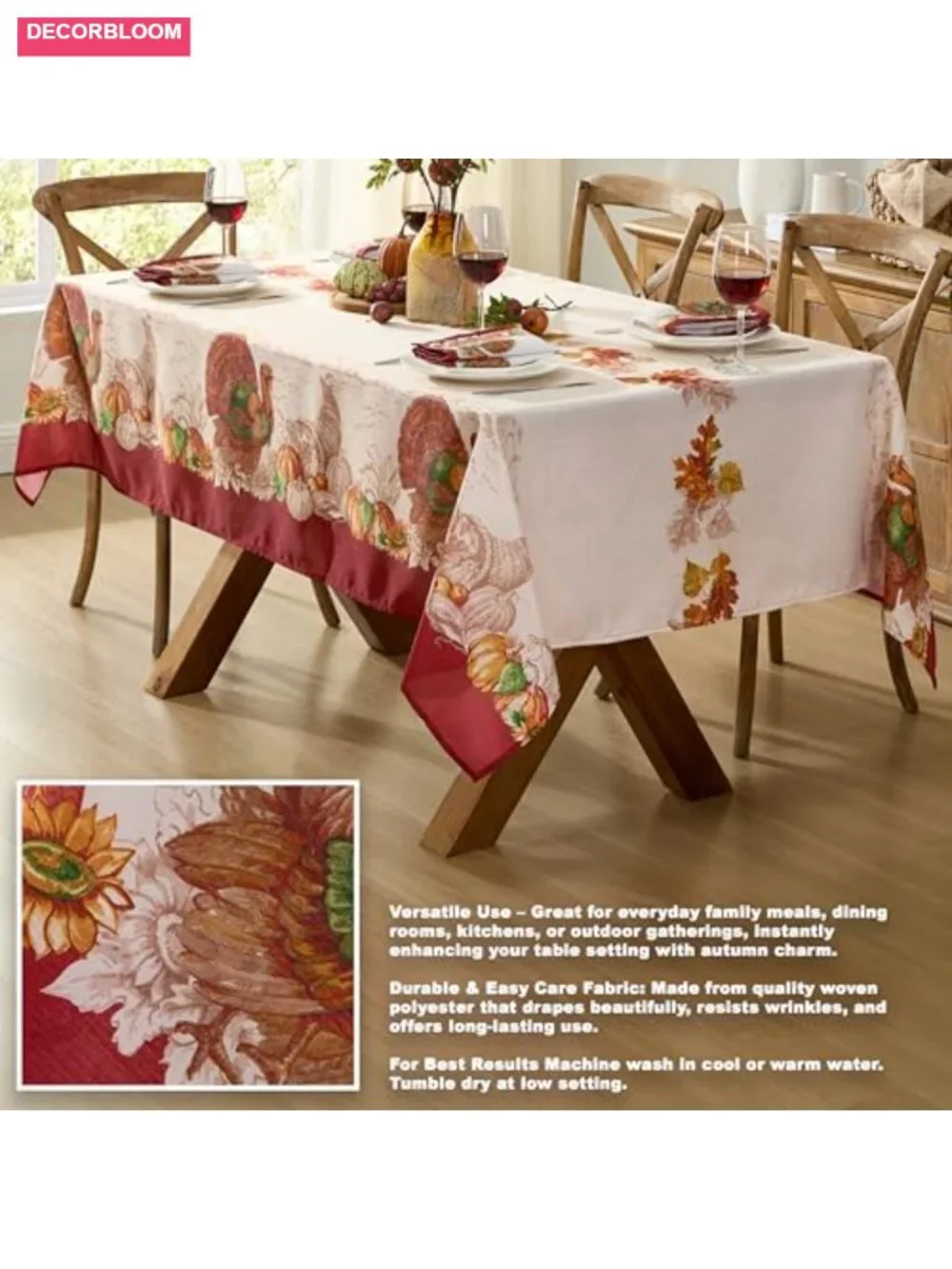 Thanksgiving Turkey Tablecloth Square 52x52